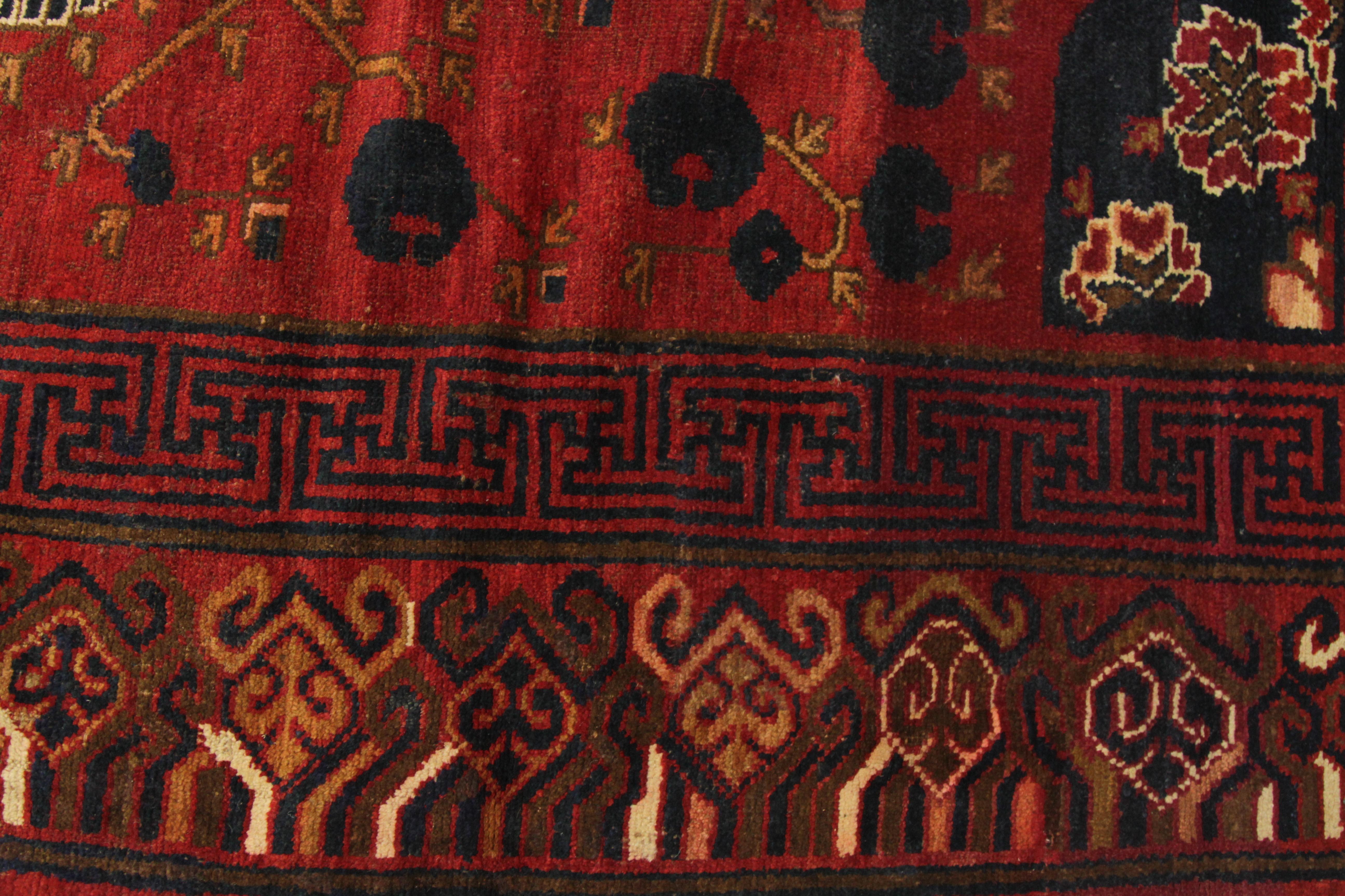 Hand-Knotted Antique Central Asian Rug Khoy Style with Lotus in Red Pond Details, circa 1980s For Sale