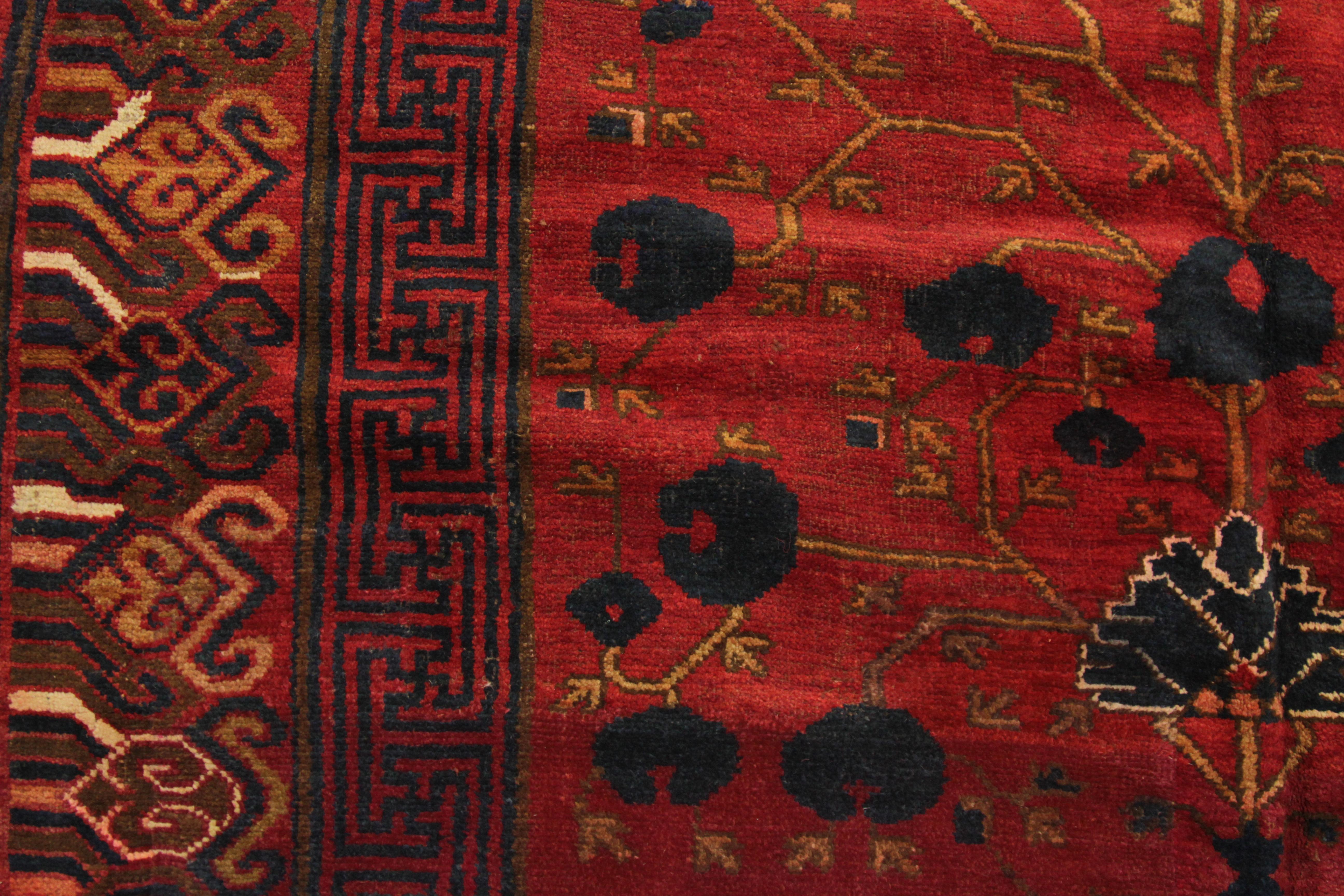Late 20th Century Antique Central Asian Rug Khoy Style with Lotus in Red Pond Details, circa 1980s For Sale