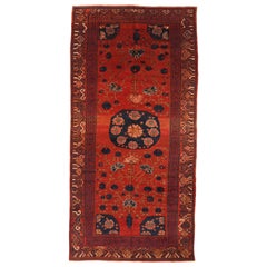 Antique Central Asian Rug Khoy Style with Lotus in Red Pond Details, circa 1980s