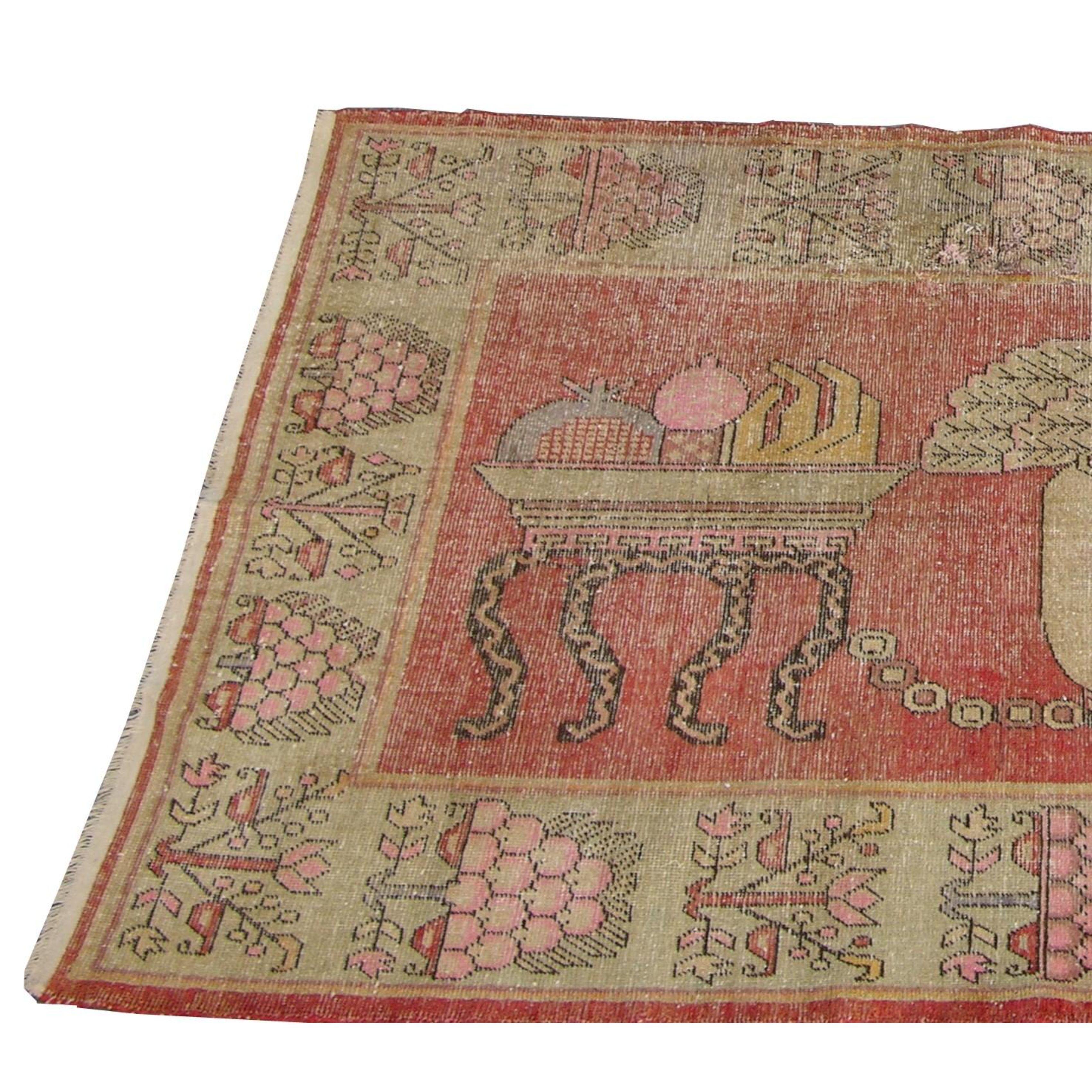 Antique Central Asian Samarkand 8'2'' X 4'7'', Hand-knotted and Authentic.