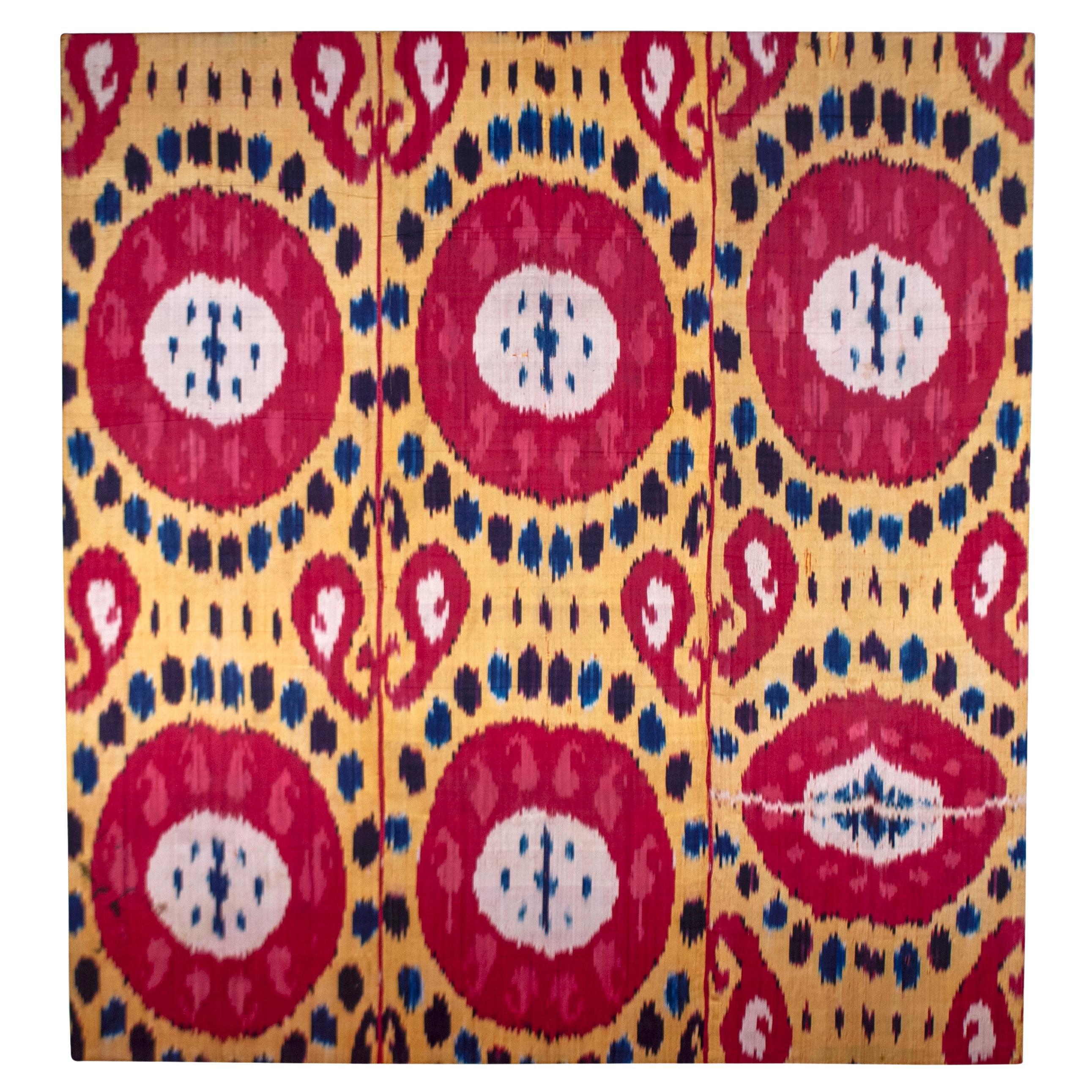 Antique Central Asian Silk Ikat Panel, Uzbekistan