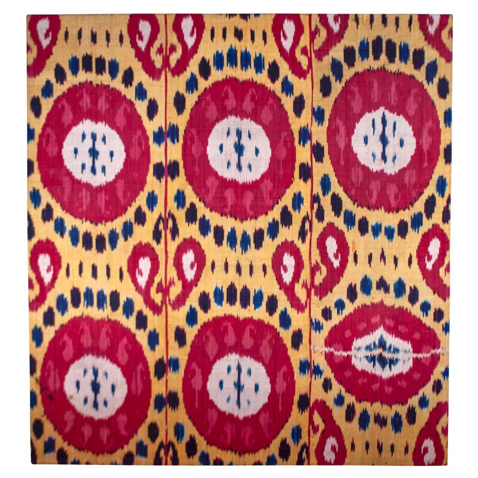 Classic Wall Cladding Patterns Vintage Uzbek Quilt, Hand-Stitched Silk, Geometric Pattern, Red and ...