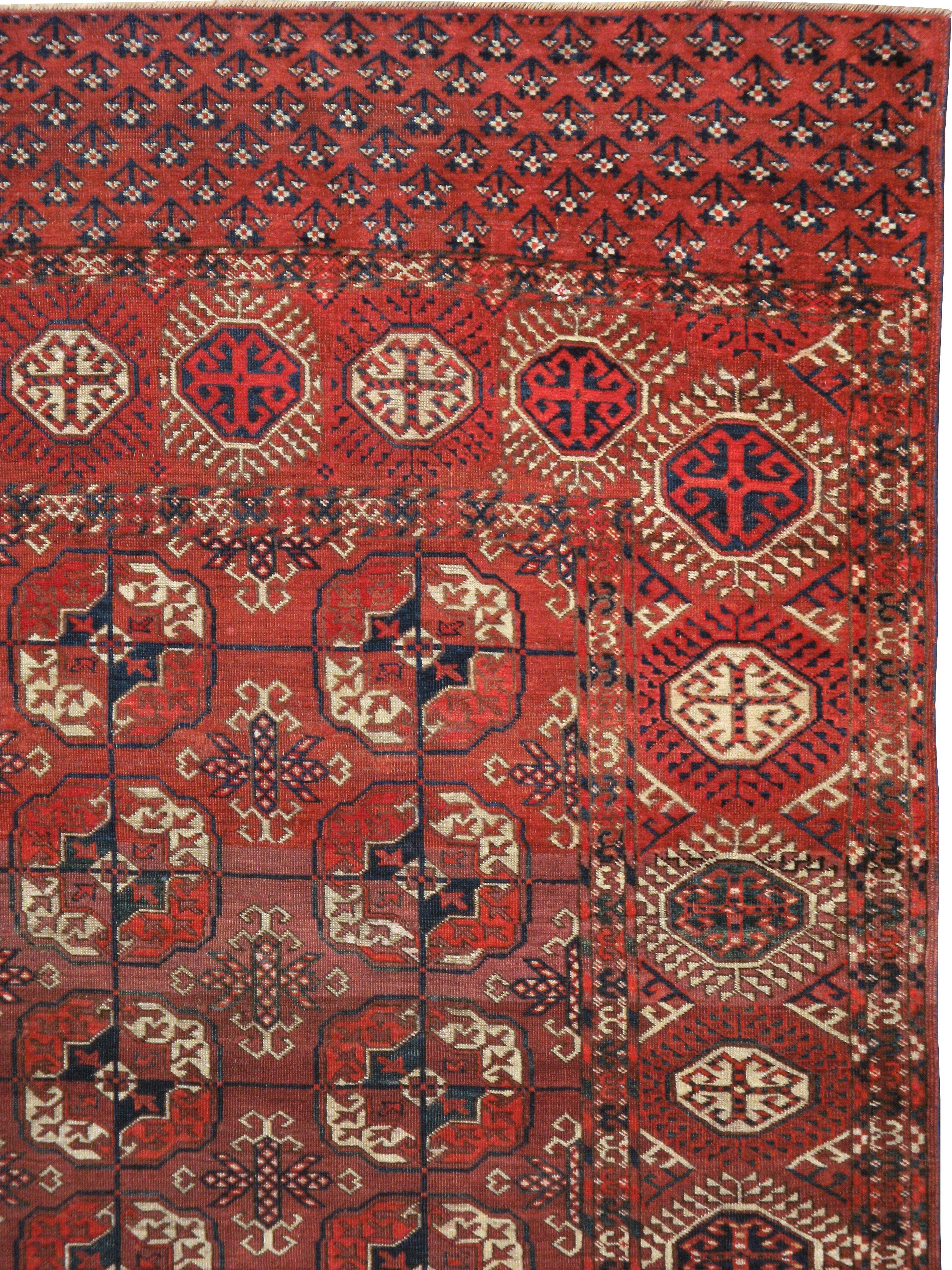 Hand-Knotted Antique Central Asian Tekke Carpet For Sale