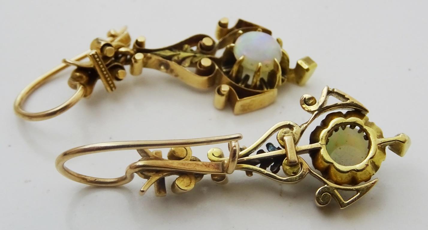 Art Nouveau Antique Central European 18 karat Gold and Opal Earrings For Sale
