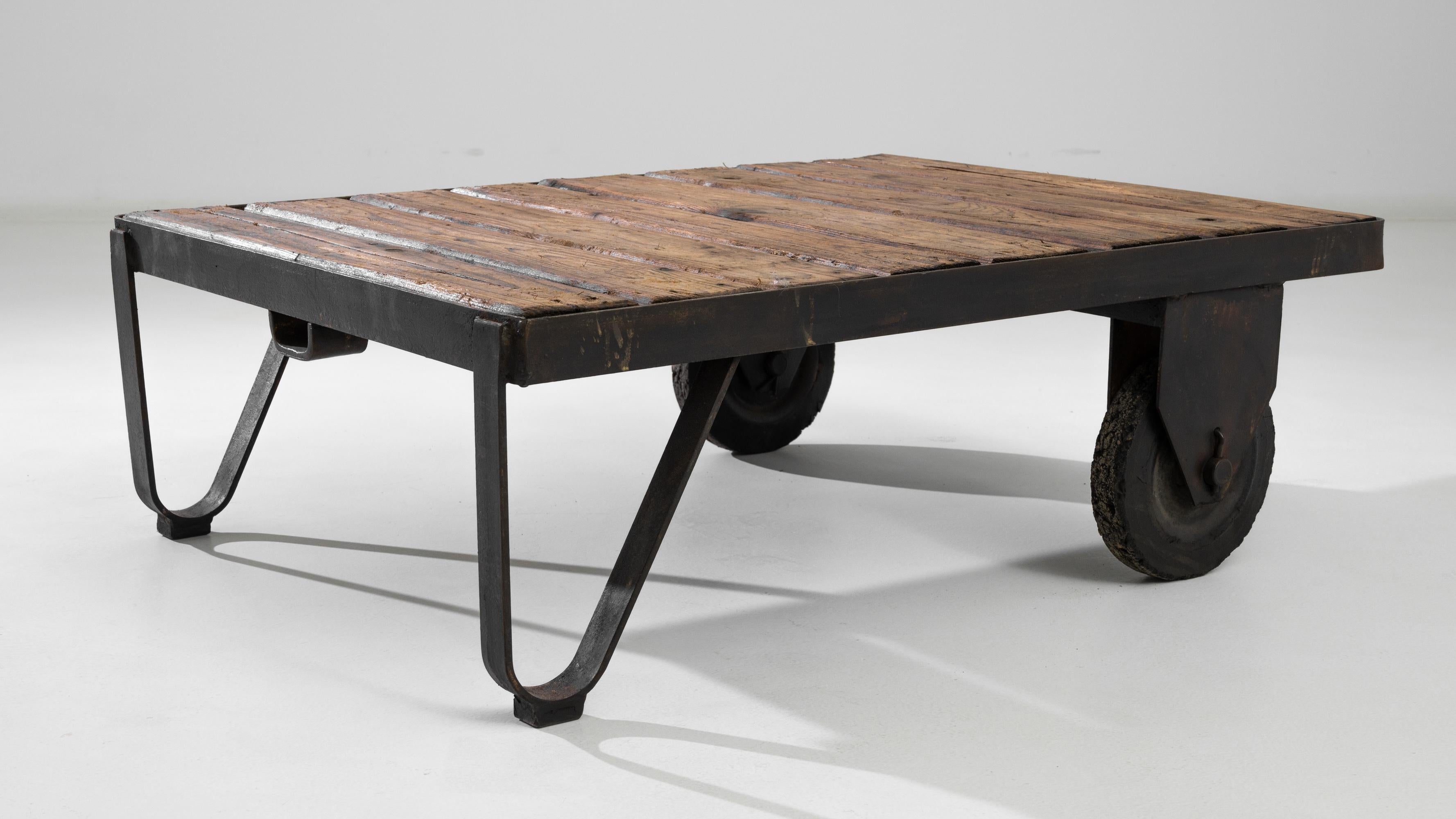 Metal Antique Central European Industrial Cart Coffee Table