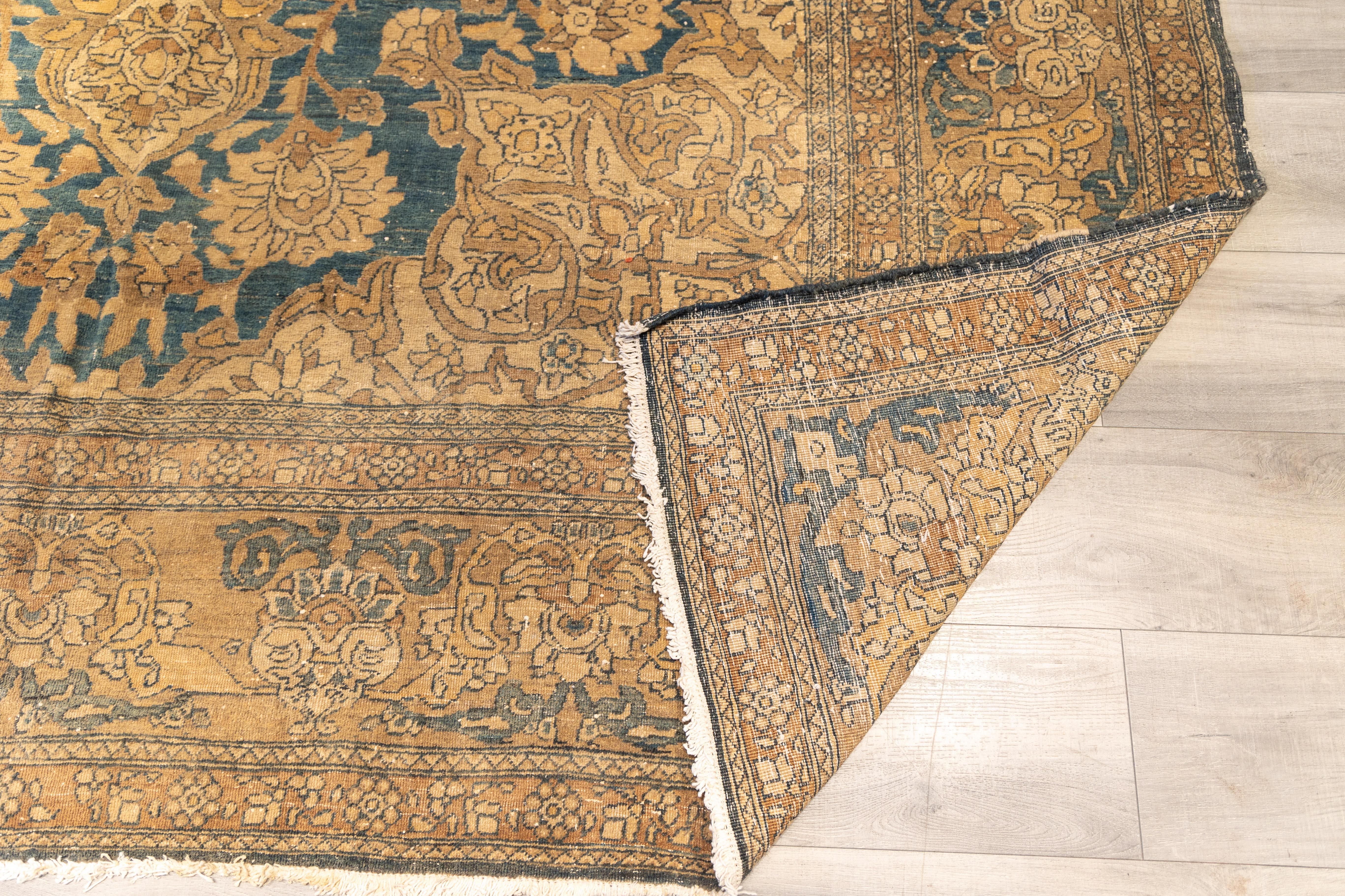 Tabriz Antique Central medallion  floral tabriz rug For Sale