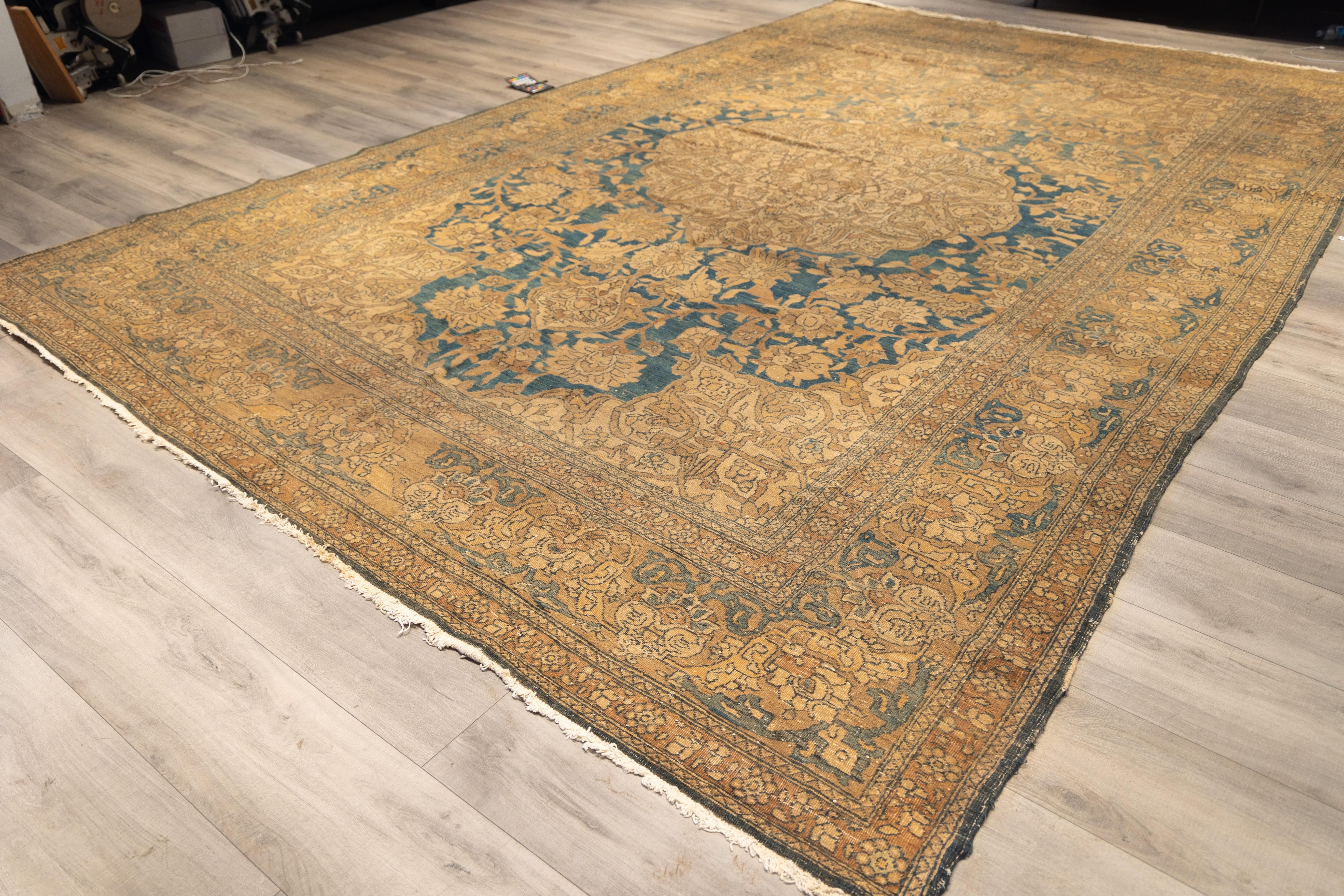 Persian Antique Central medallion  floral tabriz rug For Sale