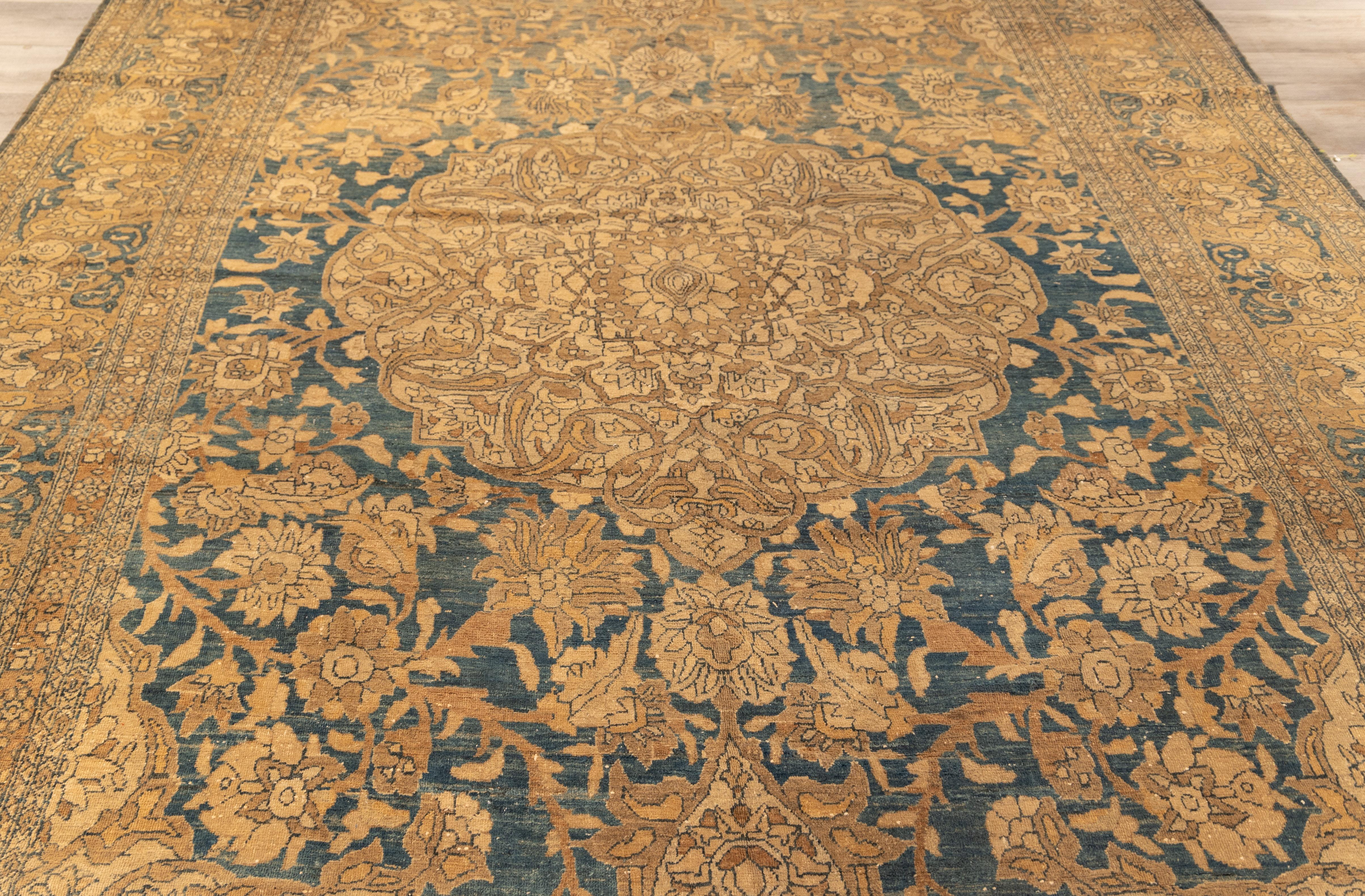 Hand-Woven Antique Central medallion  floral tabriz rug For Sale