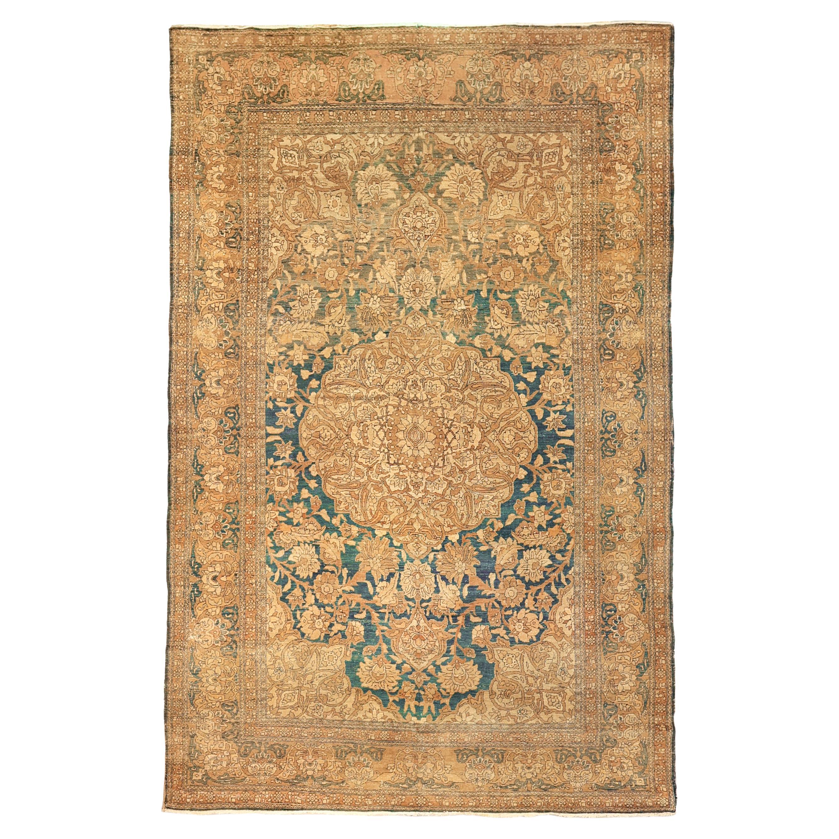 Antique Central medallion  floral tabriz rug For Sale