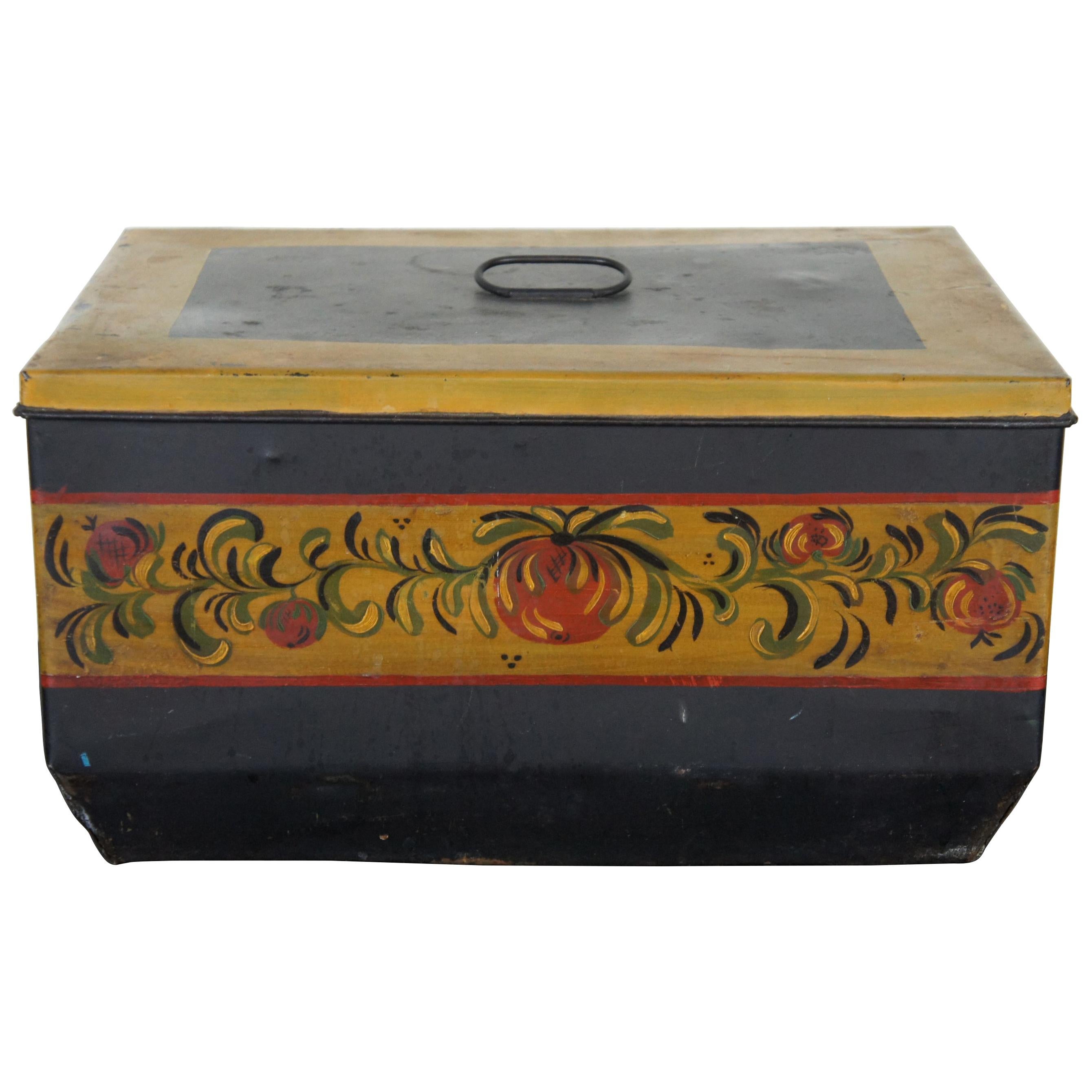 Antique Central Mfg Folk Art Toleware Bread Box Tin Pie Safe Cake Bake Farmhouse