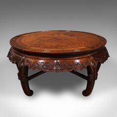 Table basse centrale ancienne, chinoise, ronce de noyer, basse, début du 20e siècle, 1920