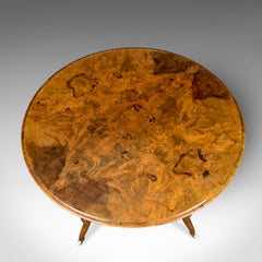 Antique Centre Table, English Victorian Circular Burr Walnut, Tea, Side