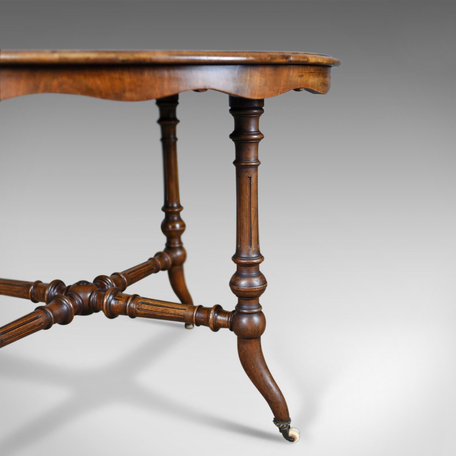 Antique Centre Table, English Victorian Circular Burr Walnut, Tea, Side 1