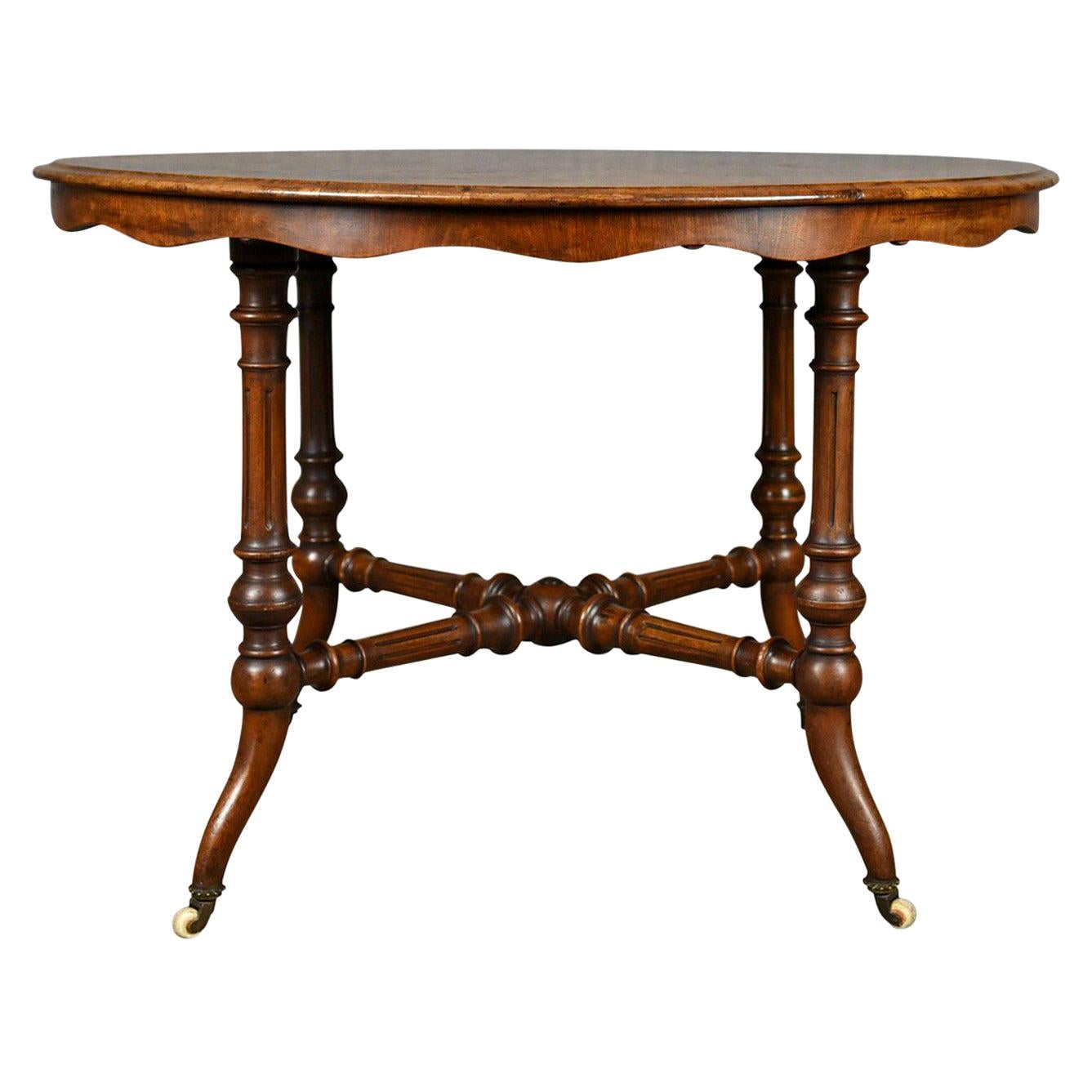 Antique Centre Table, English Victorian Circular Burr Walnut, Tea, Side