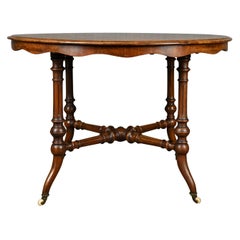 Antique Centre Table, English Victorian Circular Burr Walnut, Tea, Side
