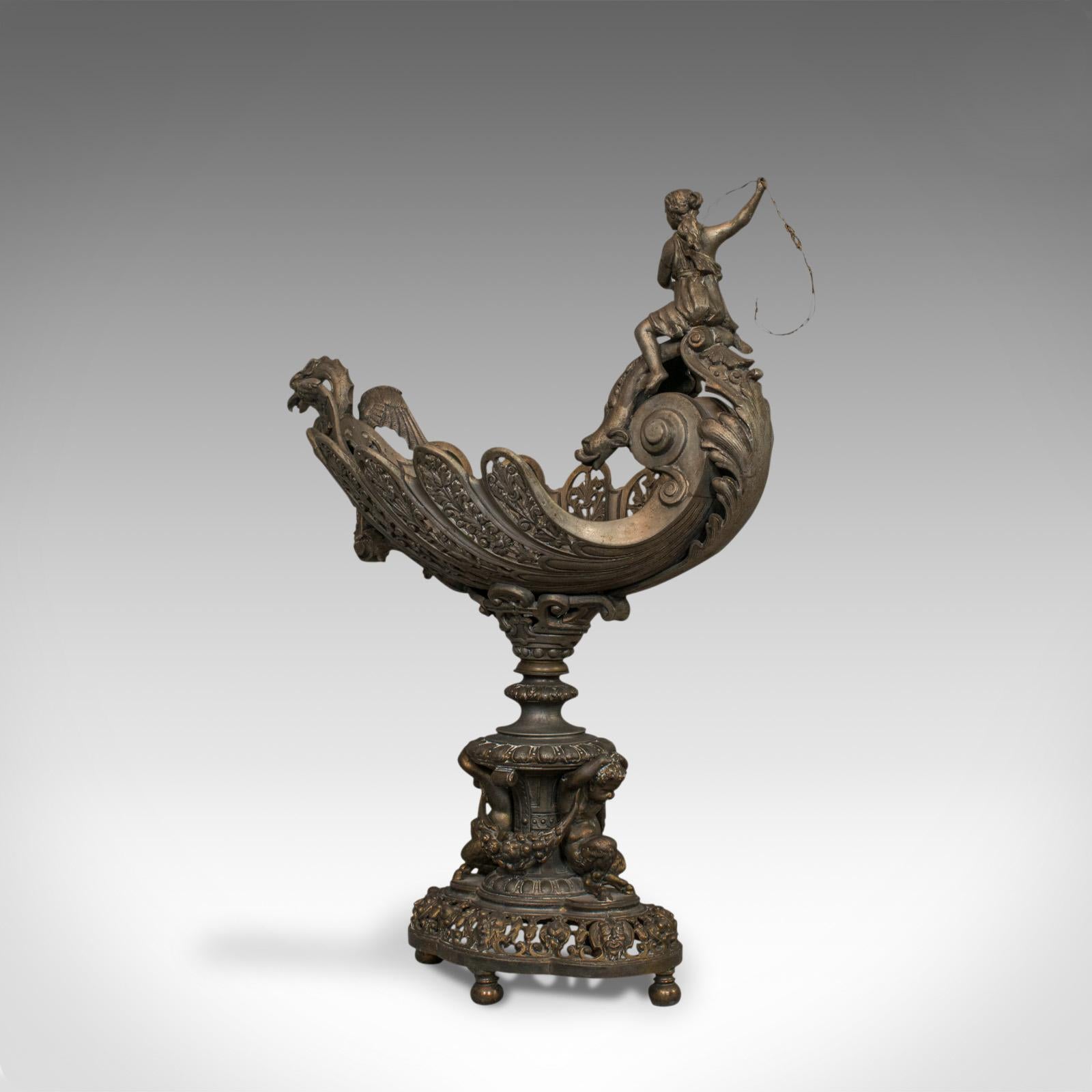 19th Century Antique Centrepiece, Classical Taste, French, Bronze Spelter, Bowl, Victorian