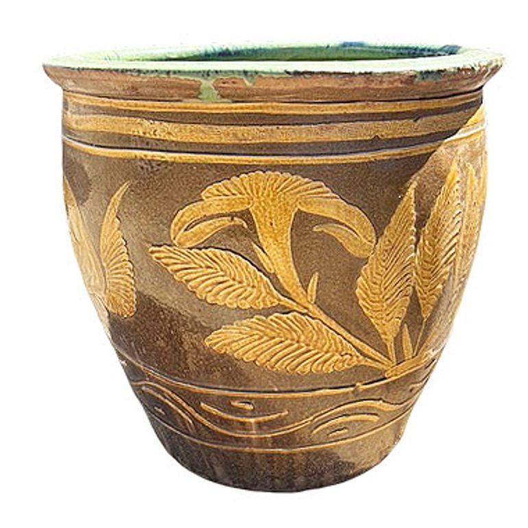 Poteries Antiquité Siècle Chinois Œuf Art Poterie Oiseau & Fougères Jardinière Support Jardinière en vente