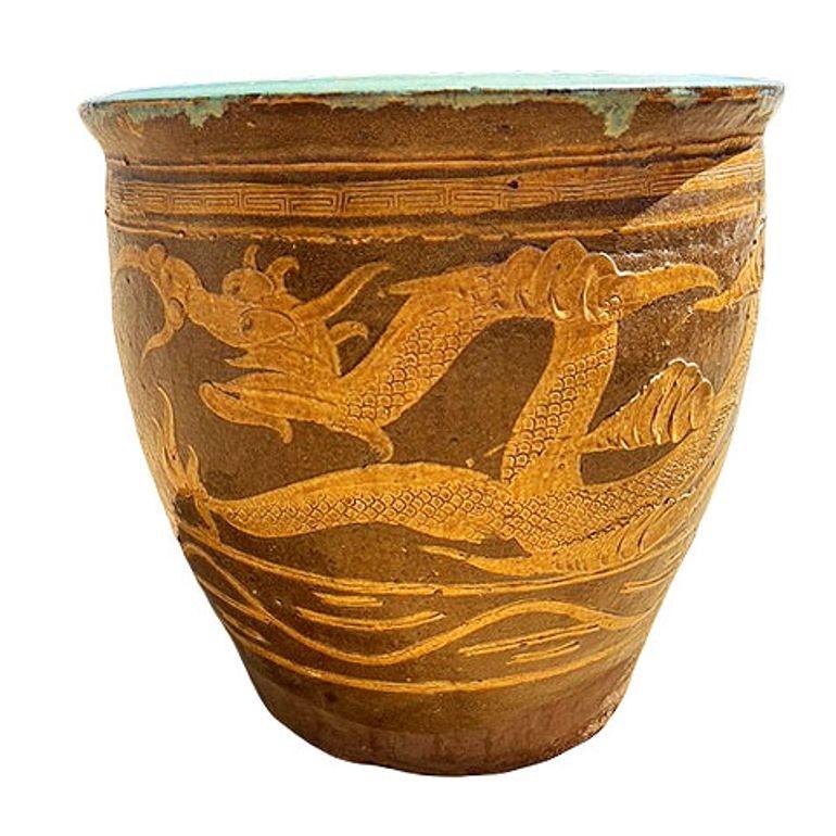 Antike Jahrhundert Chinesisch Ei Kunst Töpferei Halter Vogel & Drache Jardinière Pflanzer im Zustand „Hervorragend“ im Angebot in Van Nuys, CA