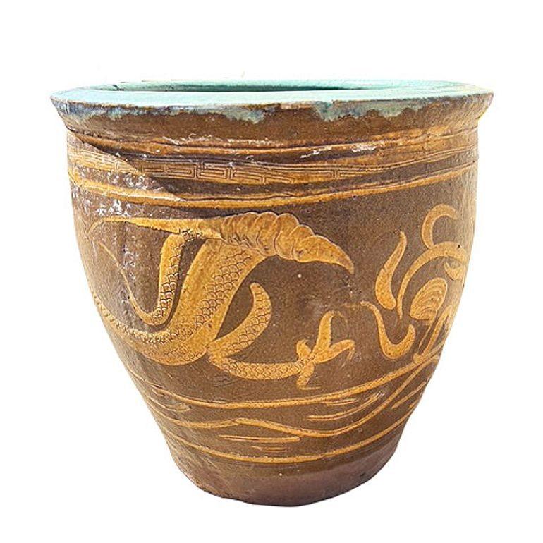 Antike Jahrhundert Chinesisch Ei Kunst Töpferei Halter Vogel & Drache Jardinière Pflanzer (Spätes 19. Jahrhundert) im Angebot