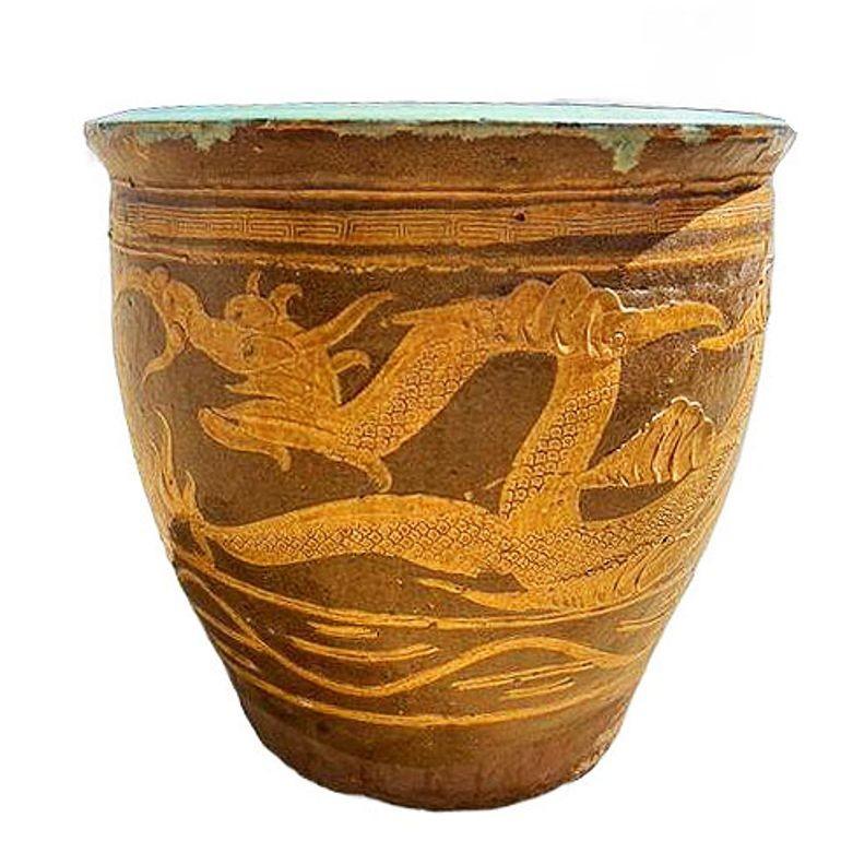 Antike Jahrhundert Chinesisch Ei Kunst Töpferei Halter Vogel & Drache Jardinière Pflanzer im Angebot 1