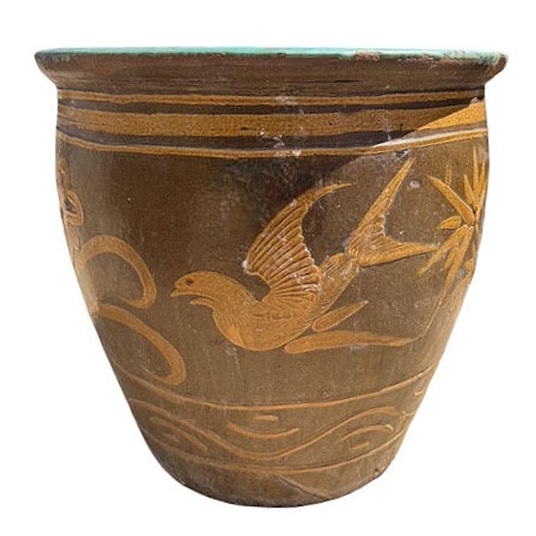 Antike Jahrhundert Chinesisch Ei Kunst Töpferei Halter Vogel & Drache Jardinière Pflanzer im Angebot 4