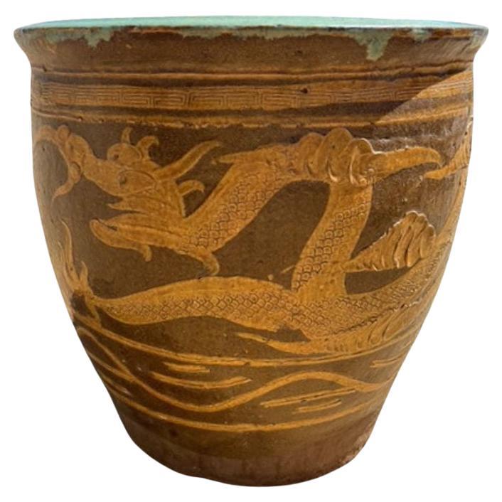 Antique Century Chinese Egg Art Pottery Holder Bird
Dragon Jardinière Planter