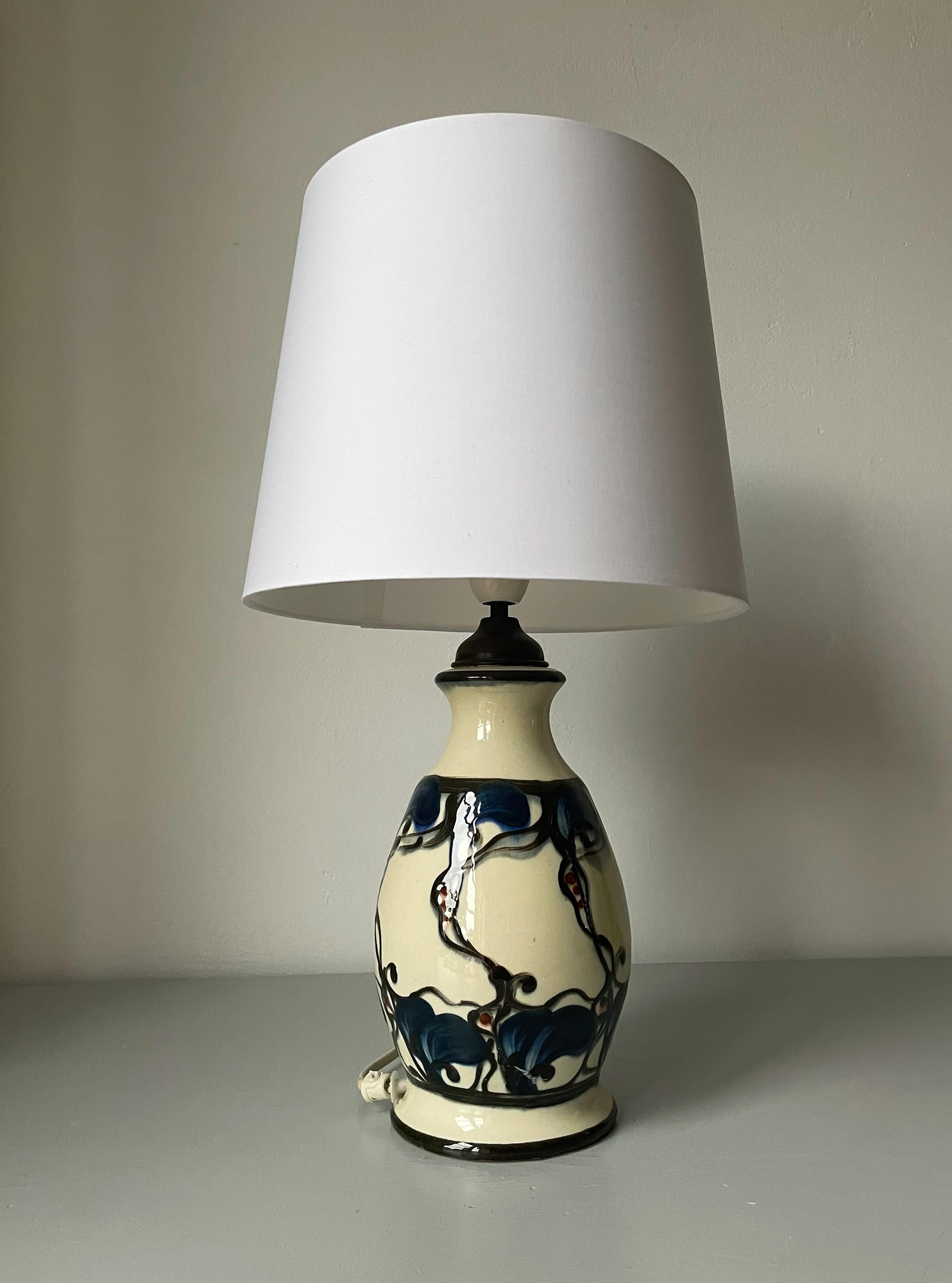 Glazed Antique Art Nouveau Cream Organic Decor Table Lamp, 1920s