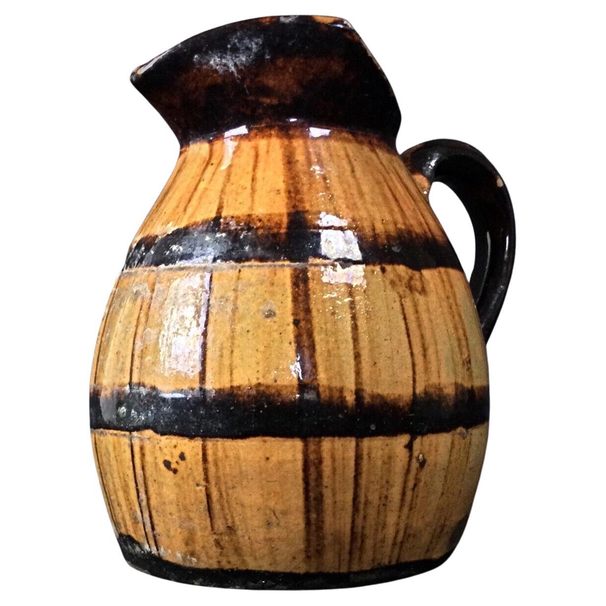 Antique Ceramic Barrel-Shaped Pitcher – Charming Vintage Design - 2Y272