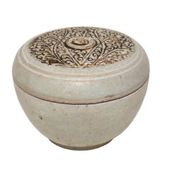 Antique ceramic box with cover from the Sawankhalok kilns, Thailand