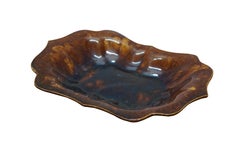 Antique Ceramic Brown Glazed Scalloped Dish Tray Centerpiece Bowl Compote 11"