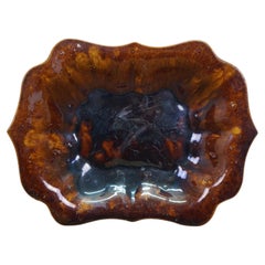 Antique Ceramic Brown Glazed Scalloped Dish Tray Centerpiece Bowl Compote 11"