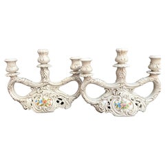 Chandeliers en céramique antique pour 3 bougies, ensemble 2, Italie, estampillés lli Bosello