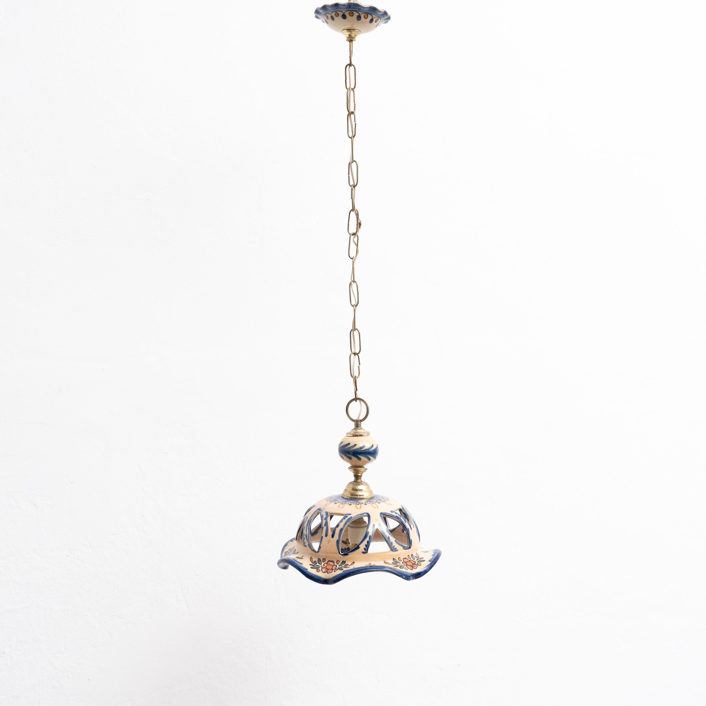 Spanish Antique Ceramic Ceiling Lamp, circa 1980 For Sale