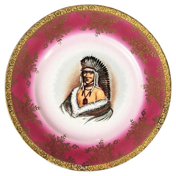 Antique Ceramic Chief Decorative Plate in Gold and Pink - Krautheim & Adelberg For Sale
