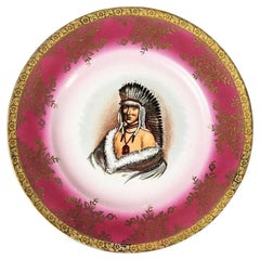 Plato decorativo antiguo de cerámica Jefe en oro y rosa - Krautheim & Adelberg
