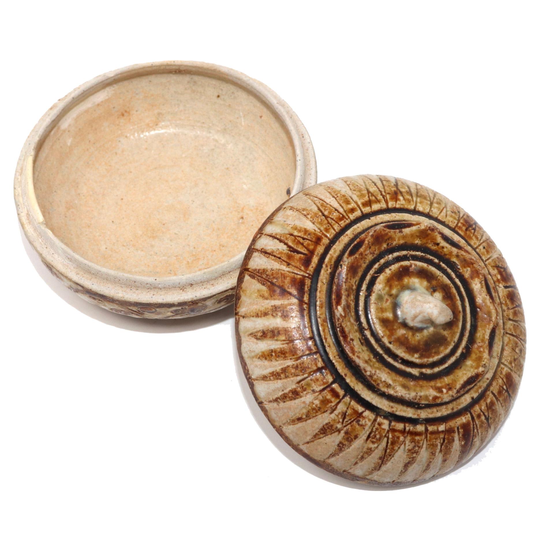 Ceramic Antique ceramic covered box from the Sawankhalok kilns, Thailand For Sale