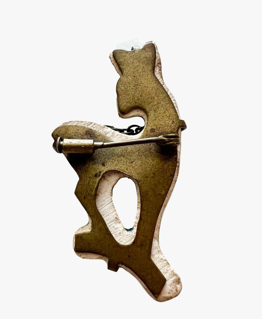 Art Nouveau Antique Ceramic Deer Brooch by Lucien Neuquelman for Elsa Schiaparelli, 1930