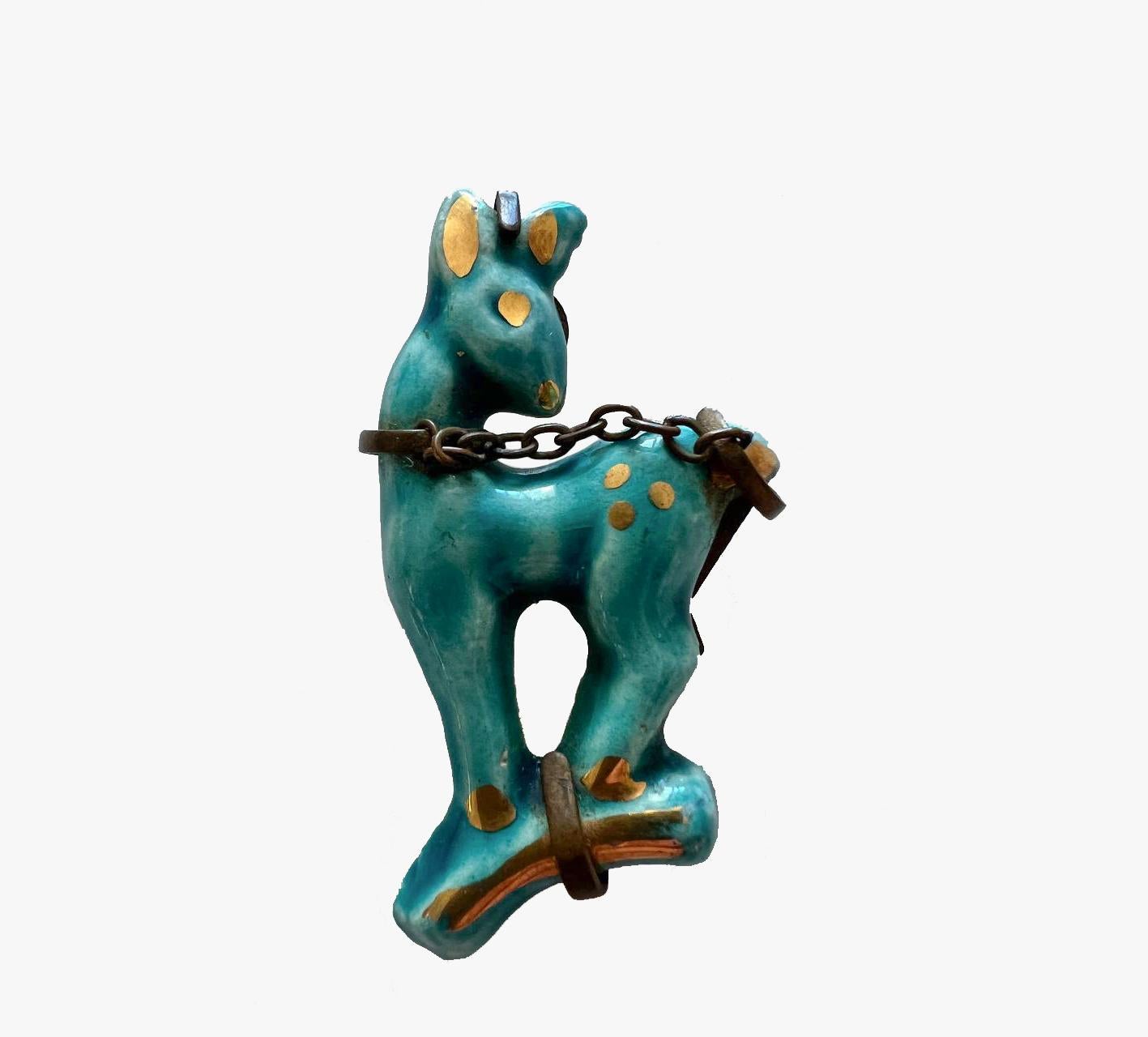 Antique Ceramic Deer Brooch by Lucien Neuquelman for Elsa Schiaparelli, 1930 In Good Condition In New York, NY