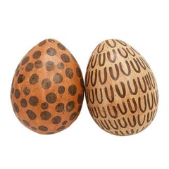 Antique Ceramic Egg Shape Native American Hand Decorated Seed Pots, Set of 2