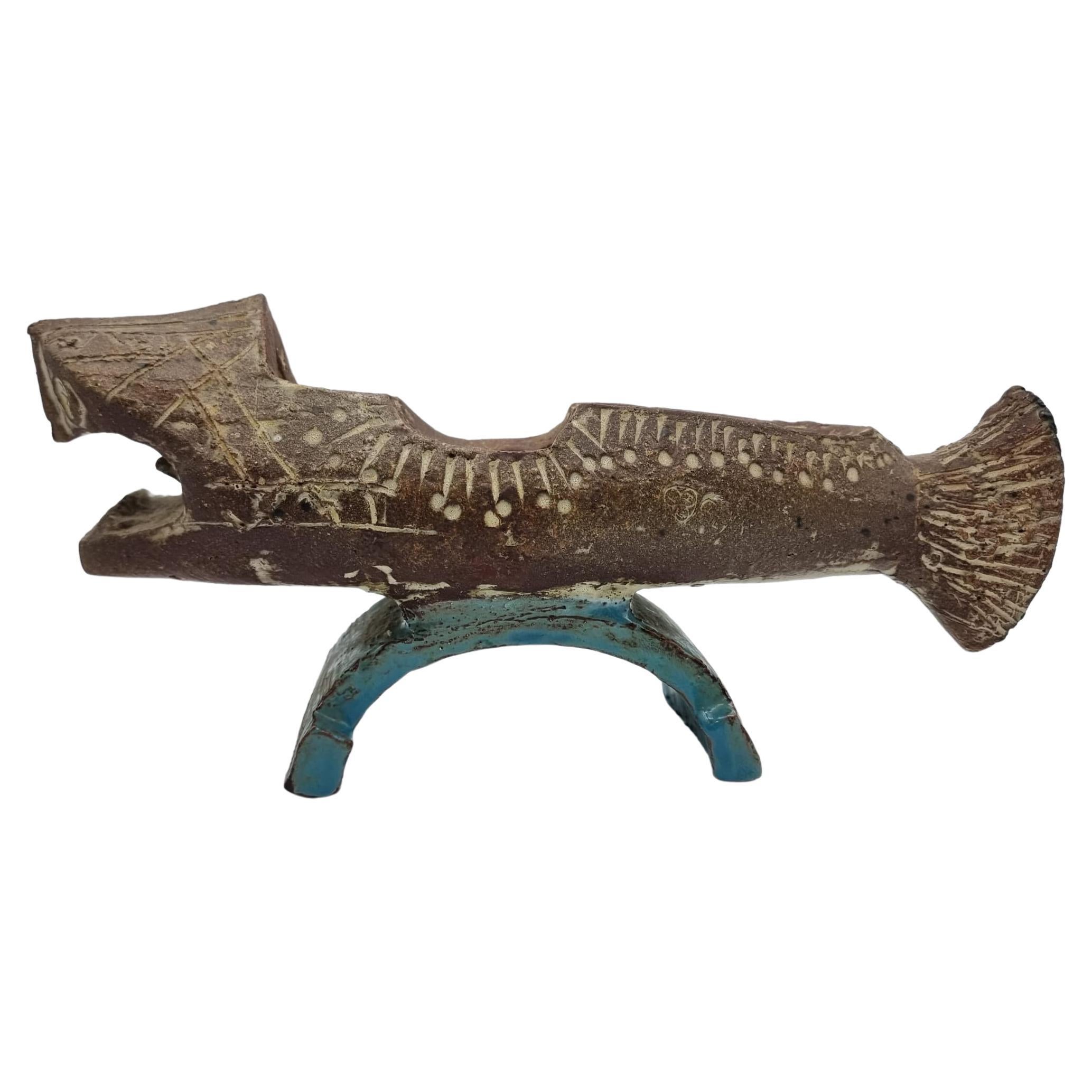 French Antique ceramic fish Sculpture / Figure signed Artist Gilbert Portanier France For Sale
