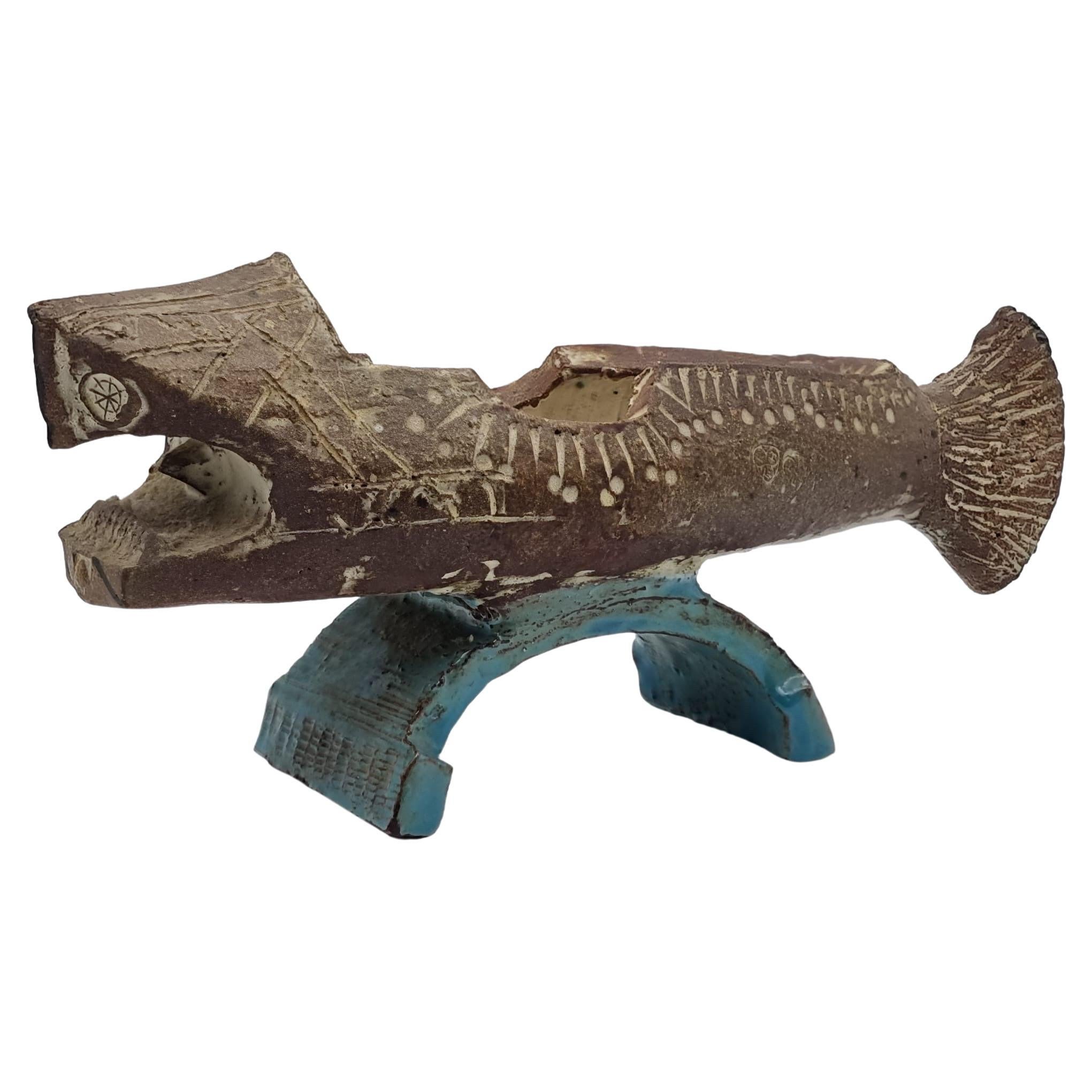 Antique ceramic fish Sculpture / Figure signed Artist Gilbert Portanier France In Good Condition For Sale In Berlin, DE