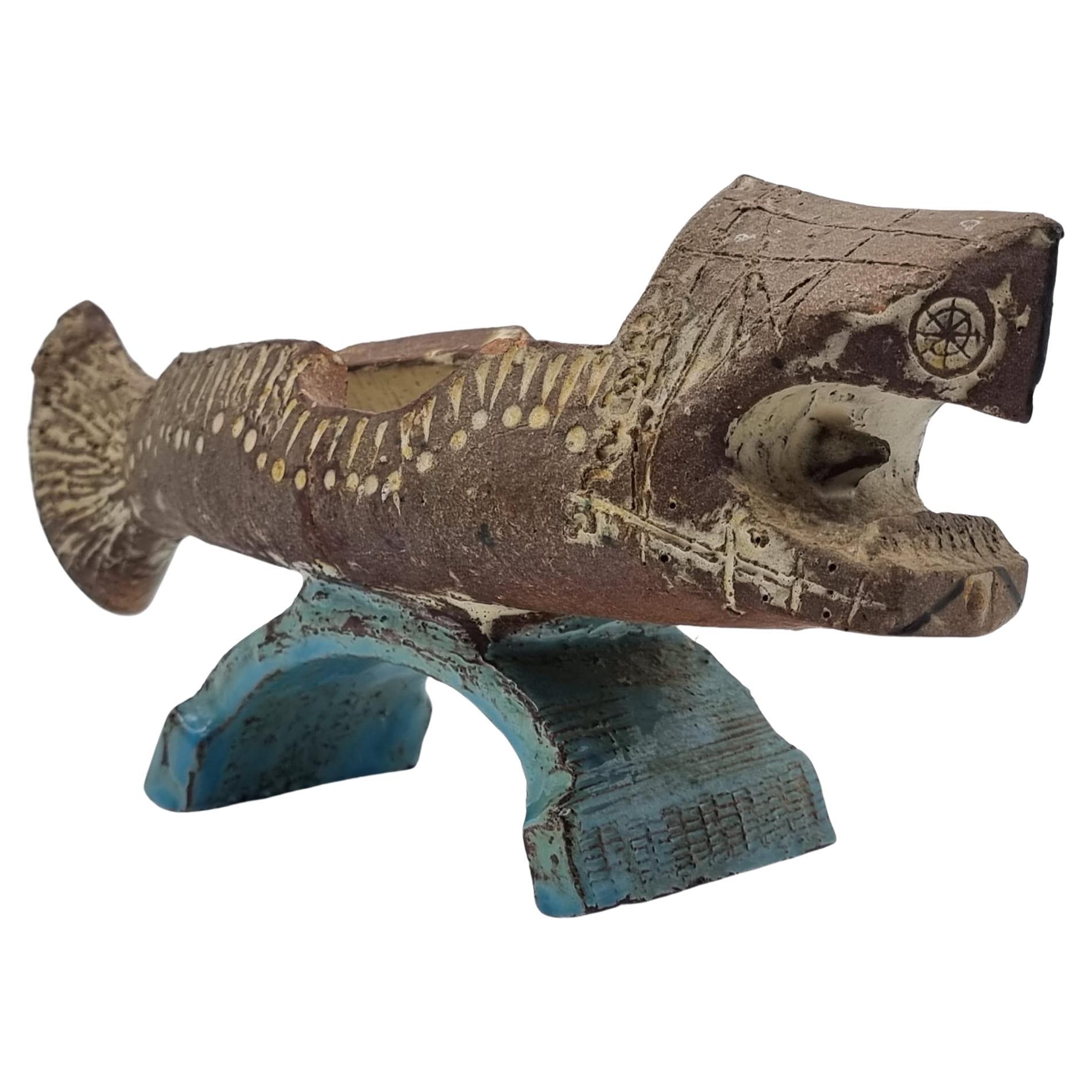 Antike Fischskulptur/Figur aus Keramik, signiert vom Künstler Gilbert Portanier, Frankreich (20. Jahrhundert) im Angebot