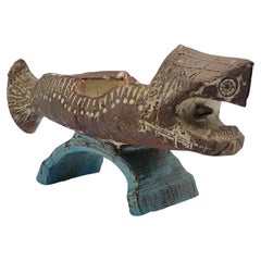 Antike Fischskulptur/Figur aus Keramik, signiert vom Künstler Gilbert Portanier, Frankreich