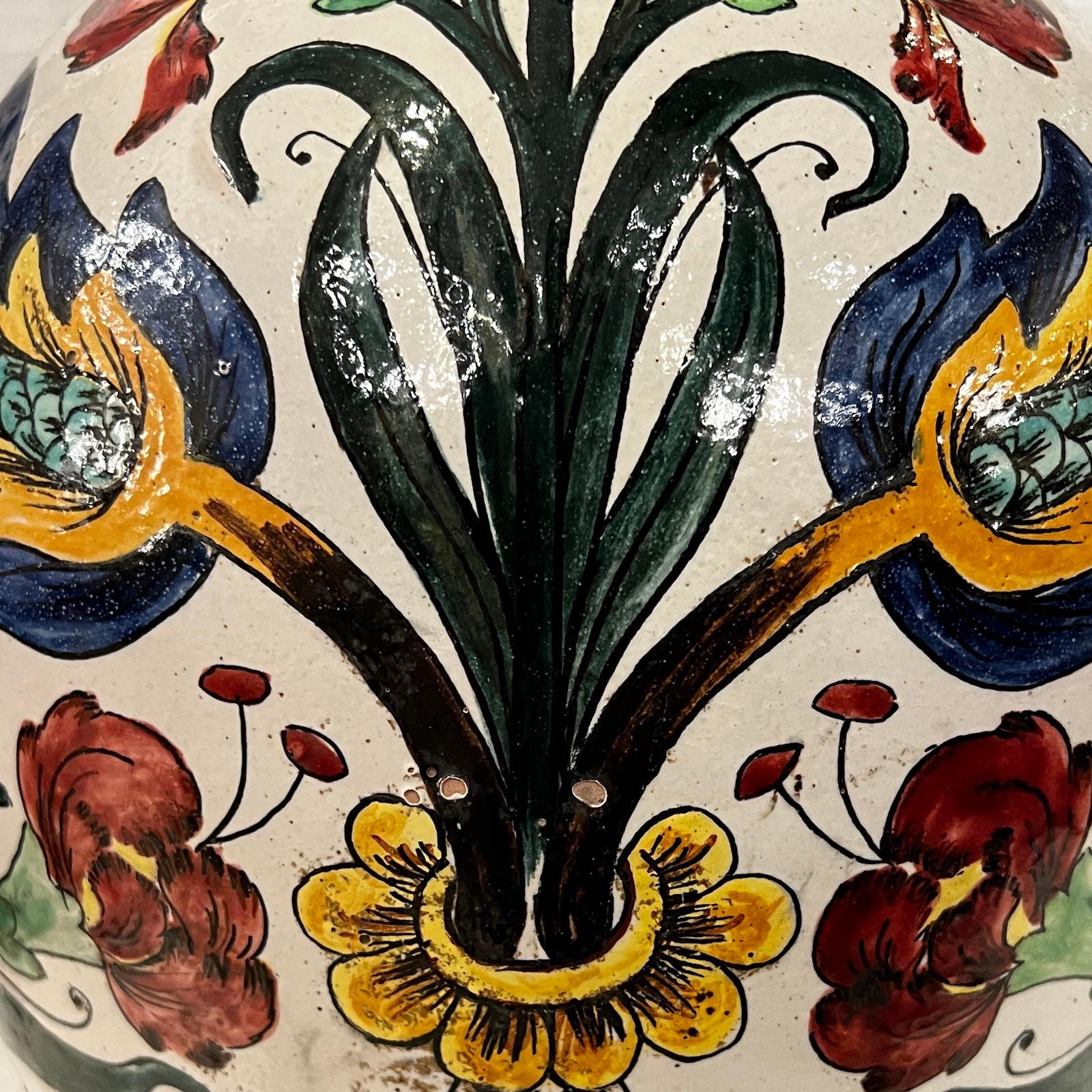 Italian Antique Ceramic Floral Lamp For Sale