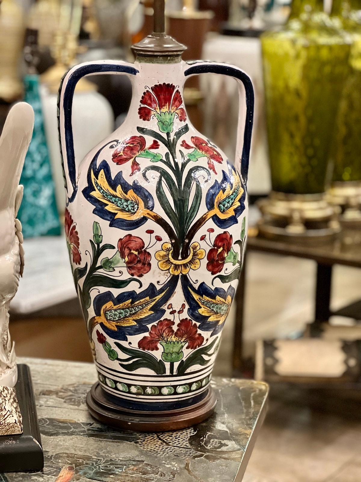 Antique Ceramic Floral Lamp For Sale 1