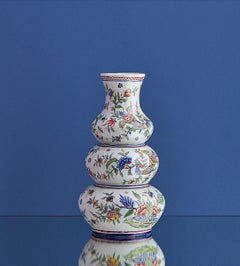 Antique Ceramic Flower Painted Vase, France, 19th Century