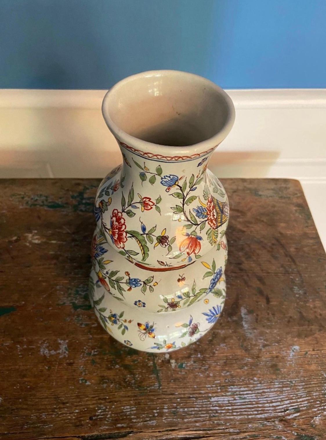 Antique Ceramic Flower Painted Vase, France, 19th Century In Good Condition For Sale In Copenhagen K, DK