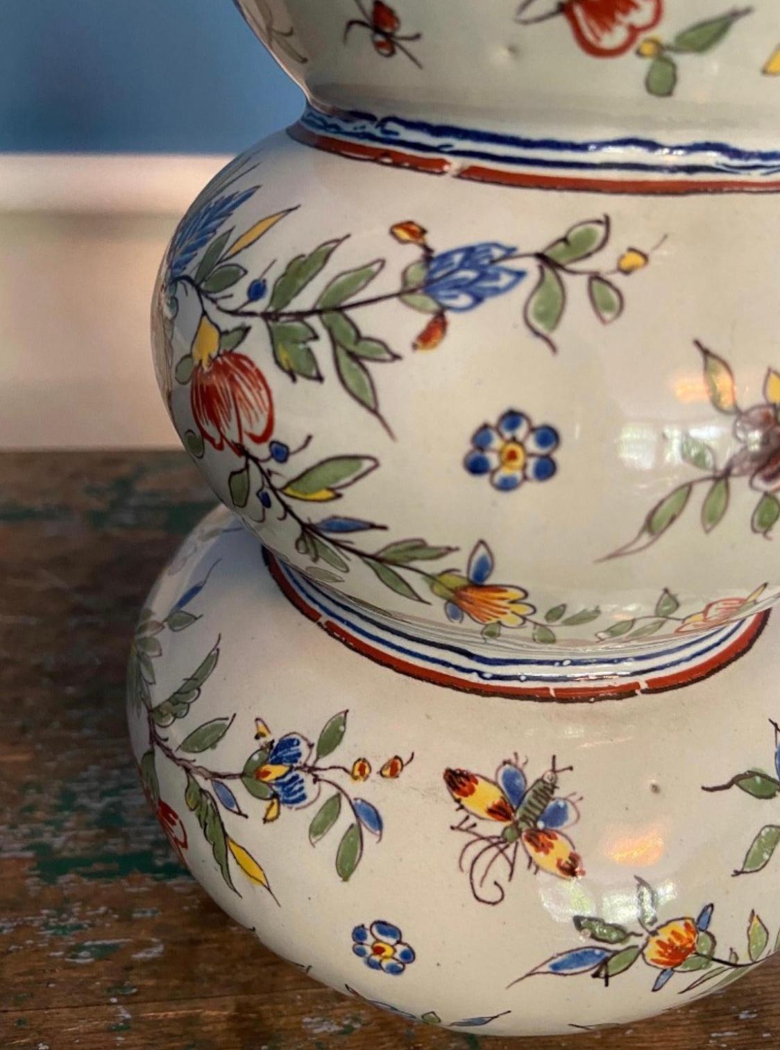 Antique Ceramic Flower Painted Vase, France, 19th Century For Sale 1