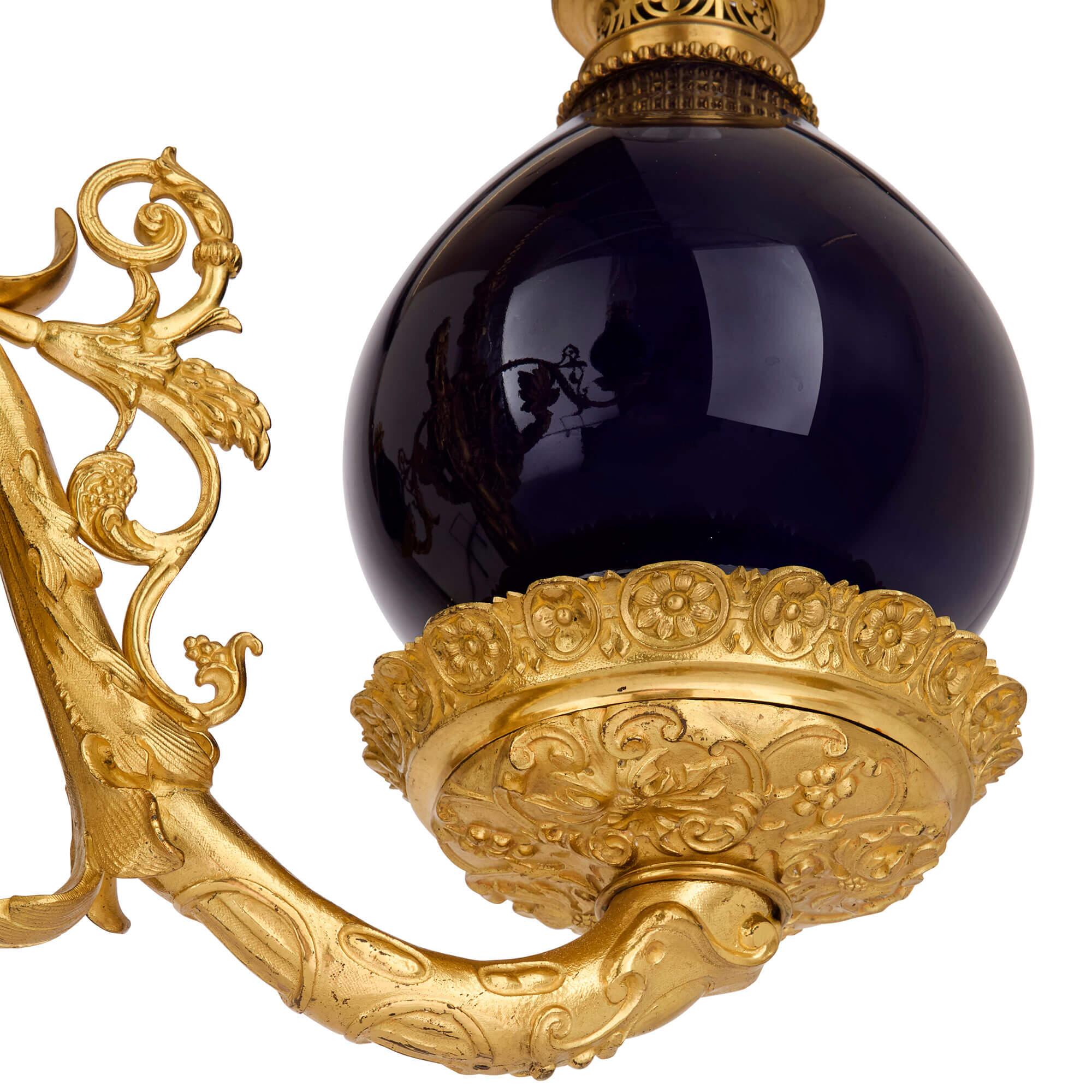 Cast Antique Ceramic, Glass, and Ormolu Chandelier For Sale