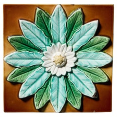 Antique Ceramic Glazed 8-Inch Decorative Flower Tile